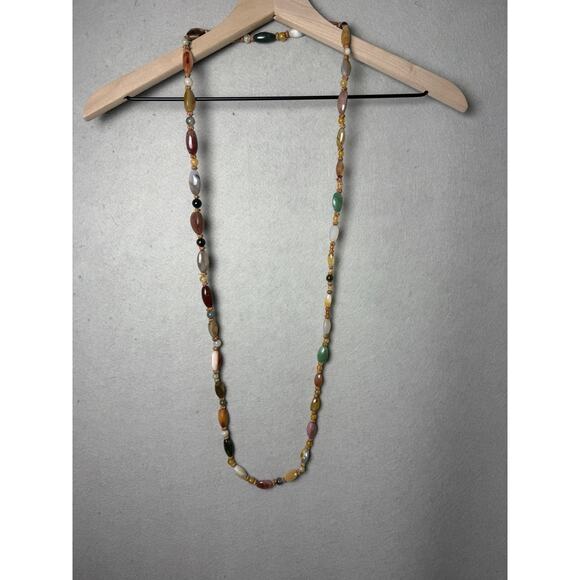 Multicolor Polished Stone Beaded Long Necklace - Picture 2 of 6